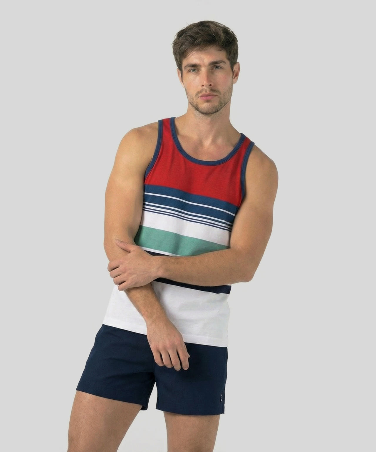 Organic Cotton Tank Top w. Retro Stripes: Shocking Red