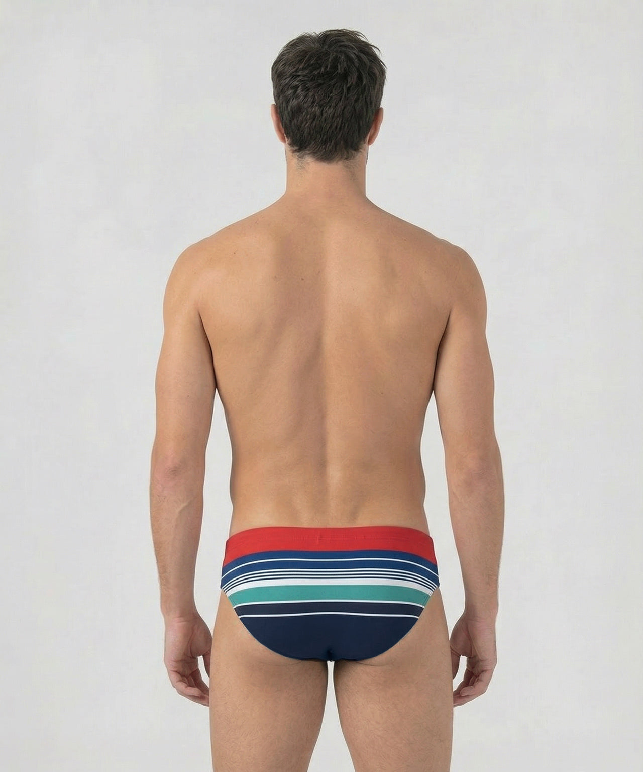 Swim Briefs w. Retro Stripes: Shocking Red