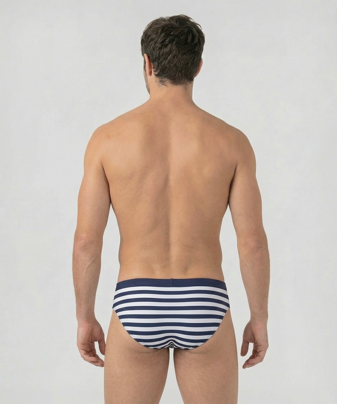 Swim Briefs Horizontal Stripes w. Waistband: Navy/White