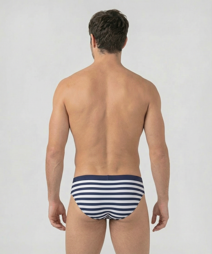 Swim Briefs Horizontal Stripes w. Waistband: Navy/White