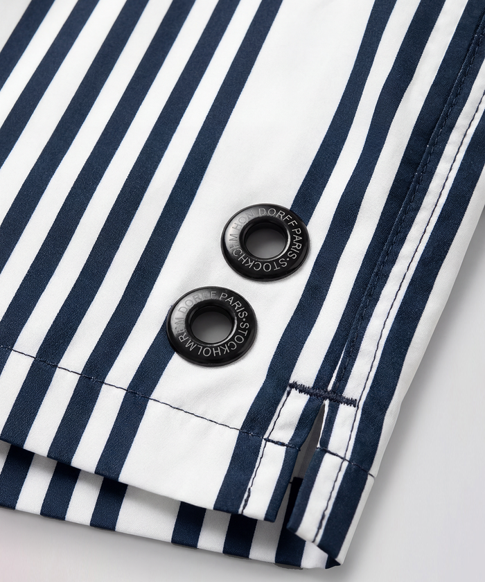 Swim Shorts w. Vertical Thin Stripes: White