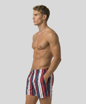 Swim Shorts w. Irregular Stripes: Red