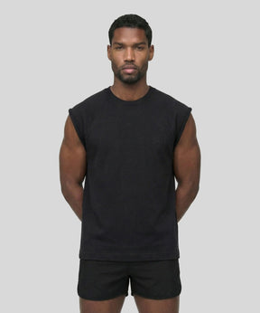 Organic Cotton Sleeveless Sweatshirt "DISCIPLINE": Black