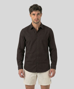 Cotton Linen Long Sleeve Shirt: Espresso