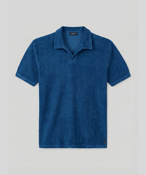 Cotton Terry V Neck Polo: Bleu