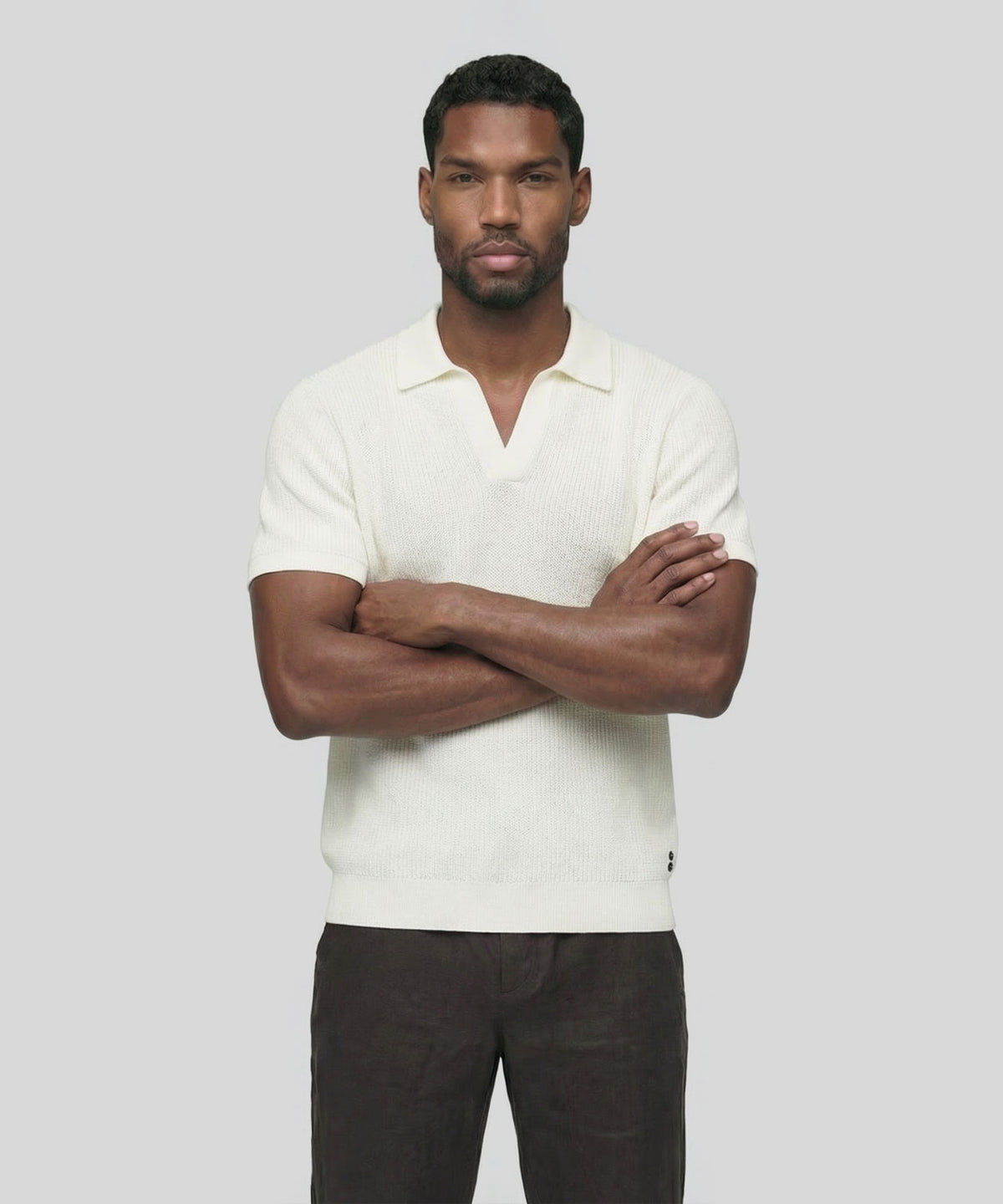 Knitted V Neck Polo: Off White