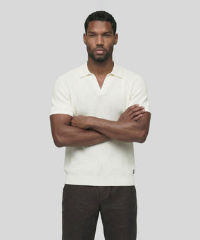 Knitted V Neck Polo: Off White