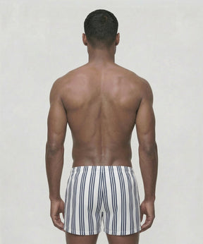 Swim Shorts w. Vertical Thin Stripes: White