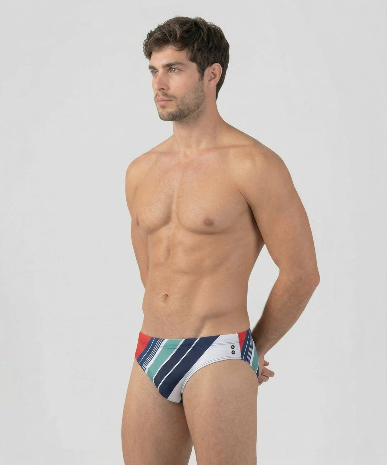 Slim Swim Briefs w. Retro Stripes: Shocking Red