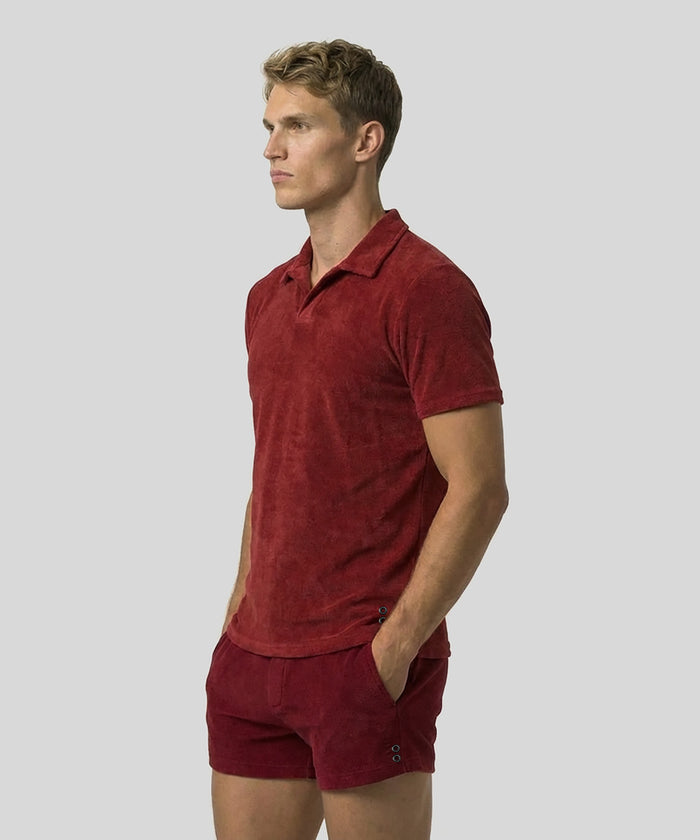 Cotton Terry V Neck Polo: Red