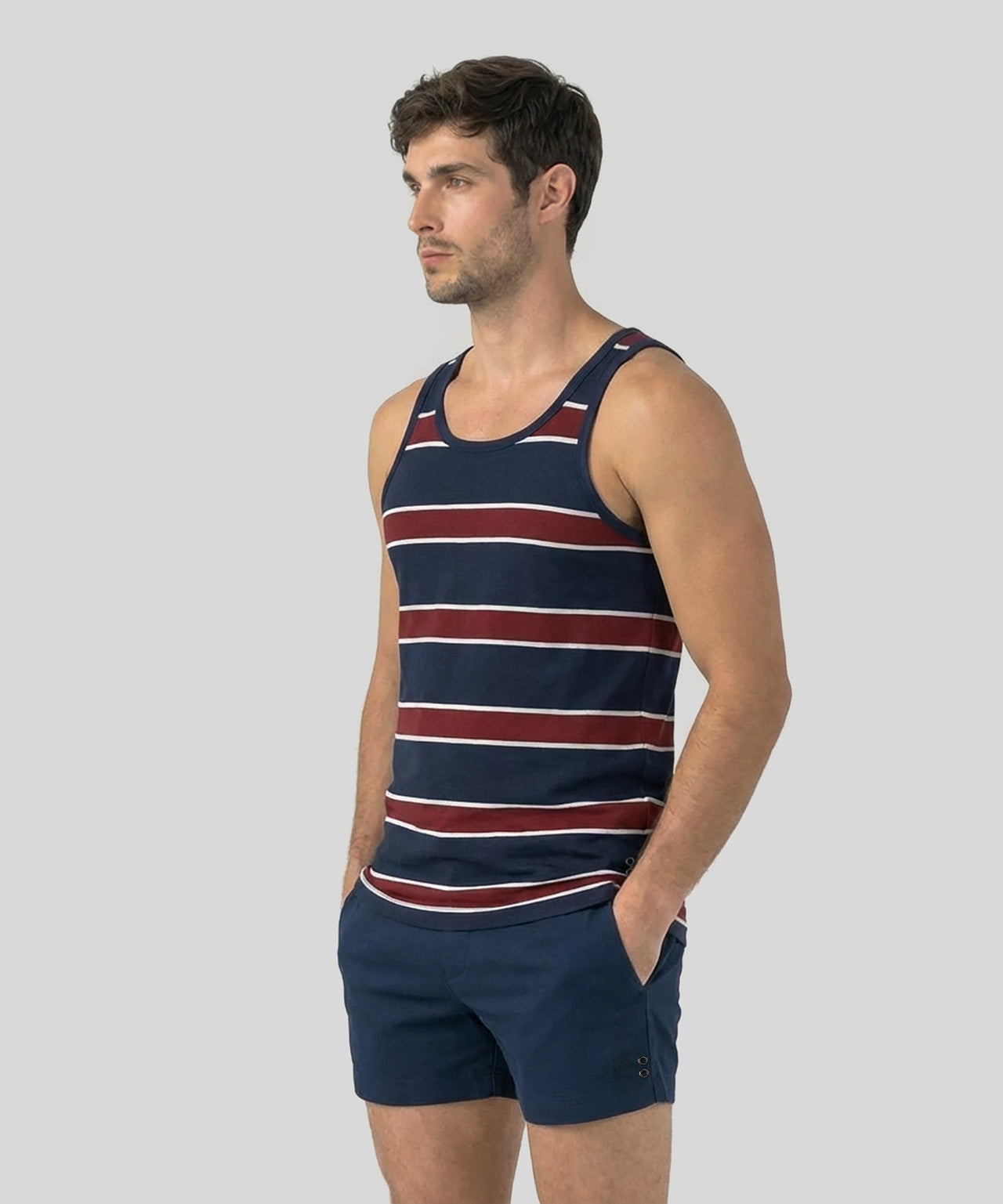Cotton Piqué Tank Top w. Stripes: Navy
