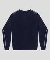 Cotton Silk Sweatshirt w. Piping: Navy