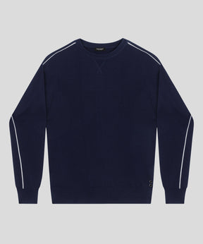 Cotton Silk Sweatshirt w. Piping: Navy