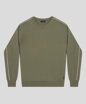 Cotton Silk Sweatshirt w. Piping: Olive Green