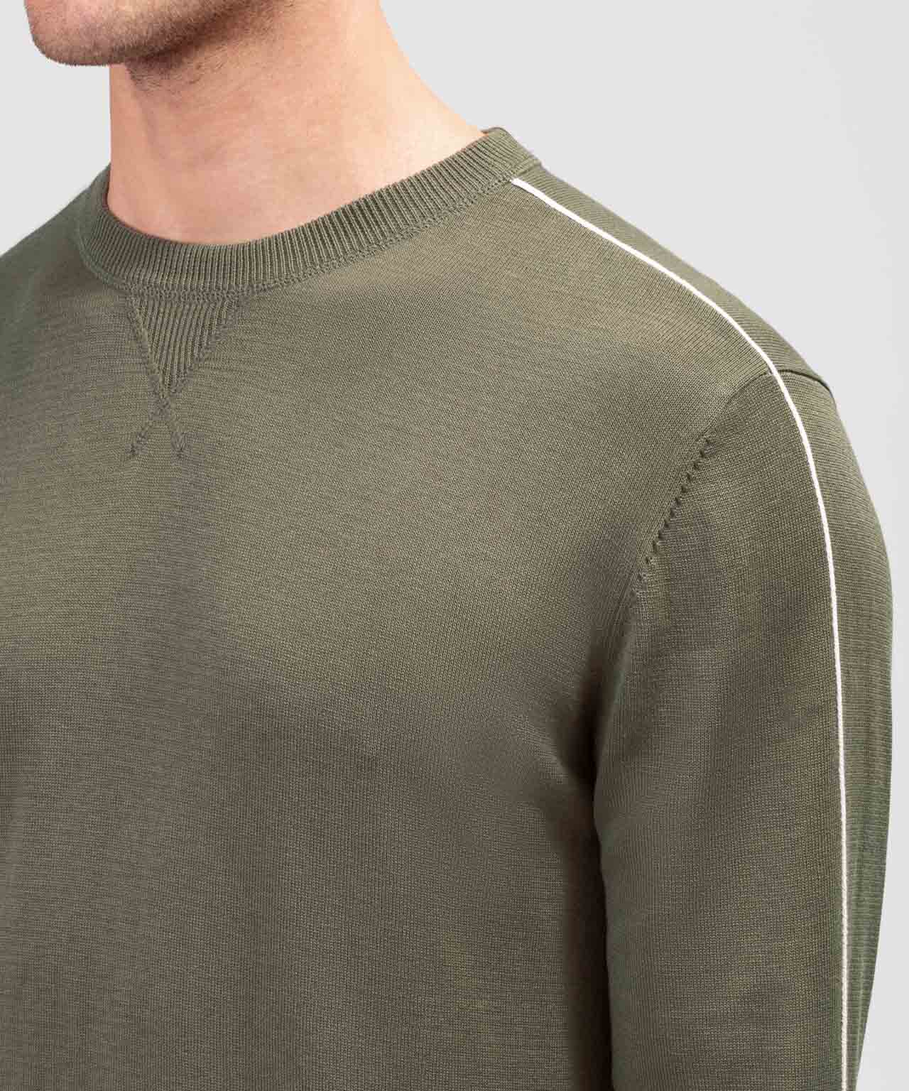 Cotton Silk Sweatshirt w. Piping: Olive Green