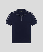 Cotton Silk RD Polo w. Piping: Navy