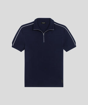 Cotton Silk RD Polo w. Piping: Navy