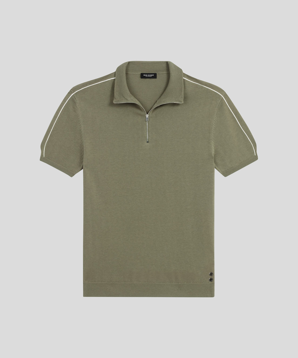 Cotton Silk RD Polo w. Piping: Olive Green