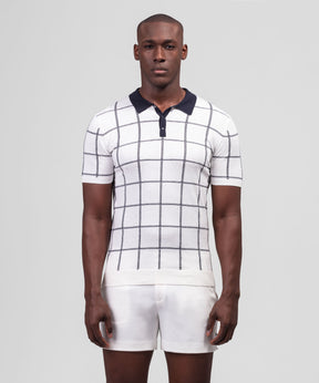 Cotton RD Tennis Polo w. Checkers: Off White