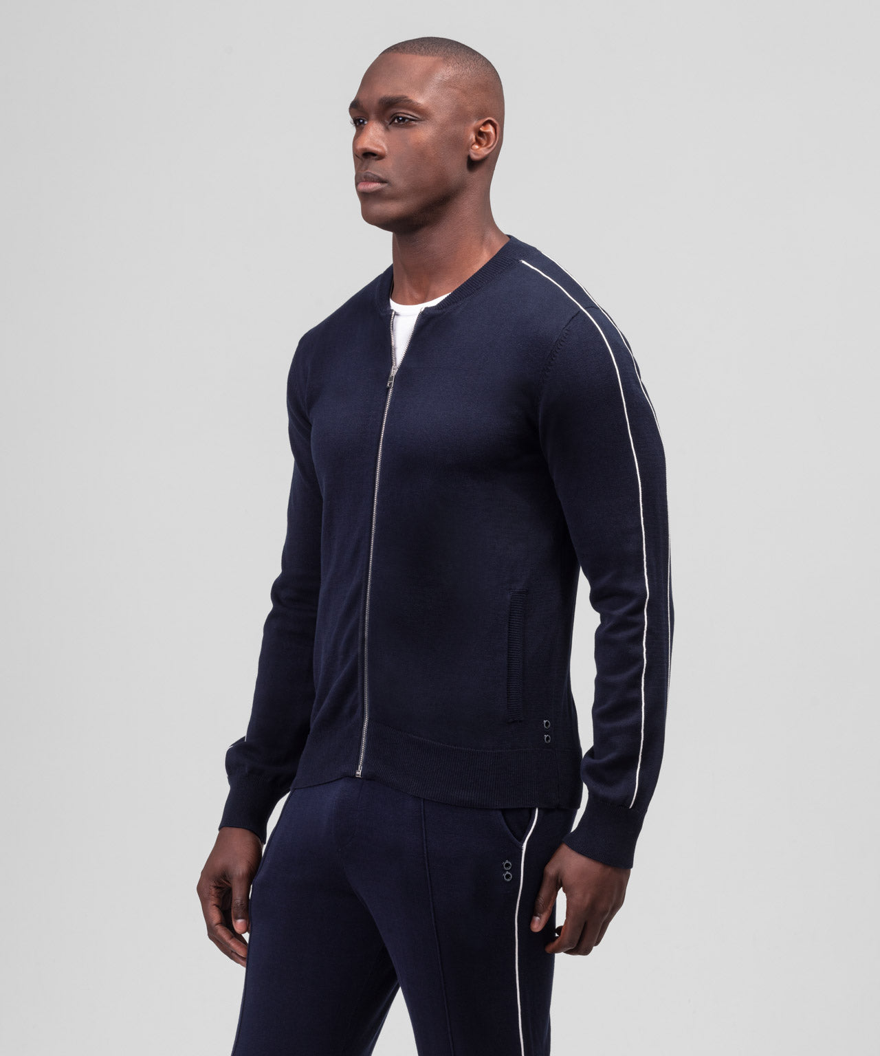 Cotton Silk Tennis Jacket: Navy