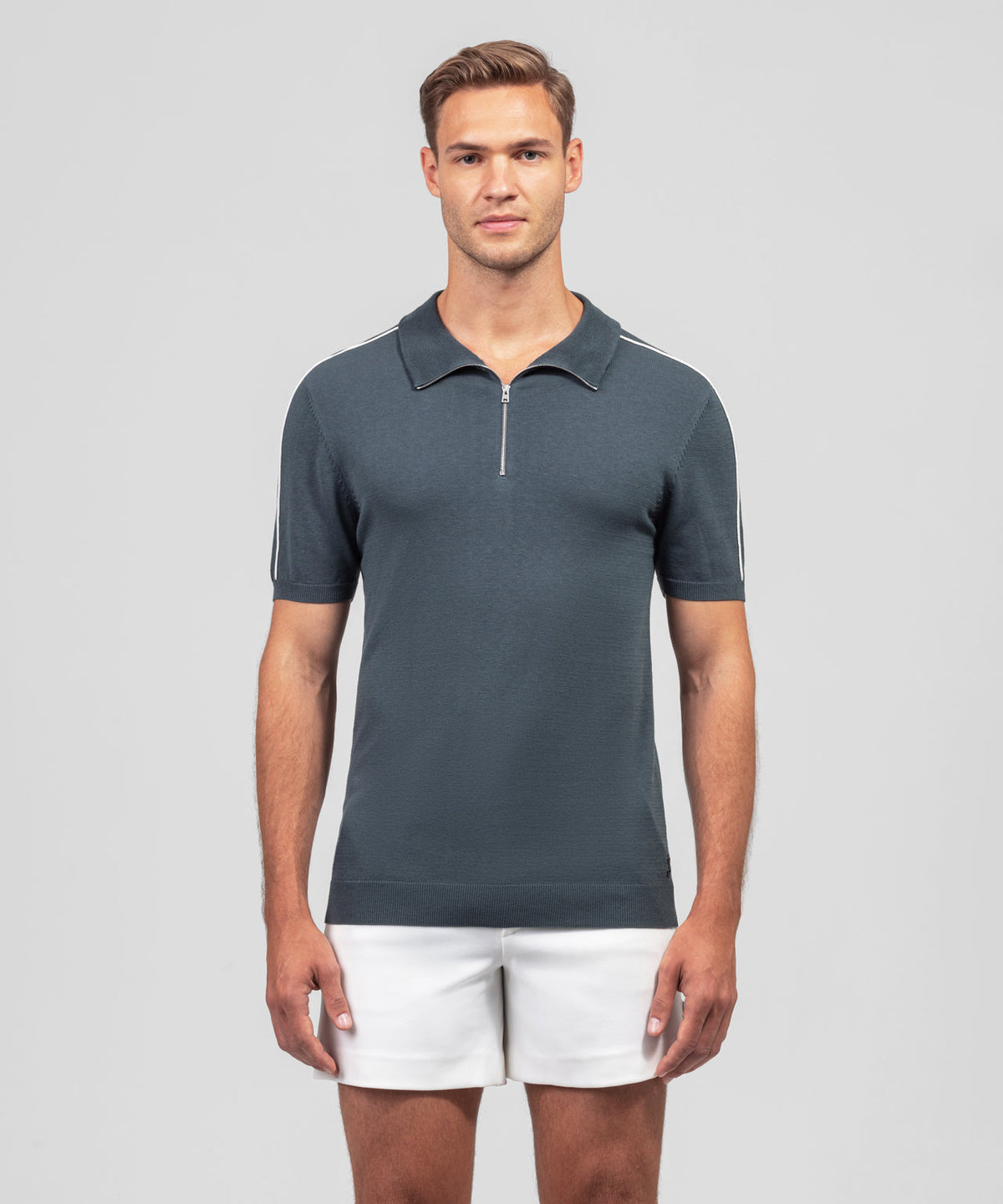 Cotton Silk RD Polo w Piping: Stormy Weather