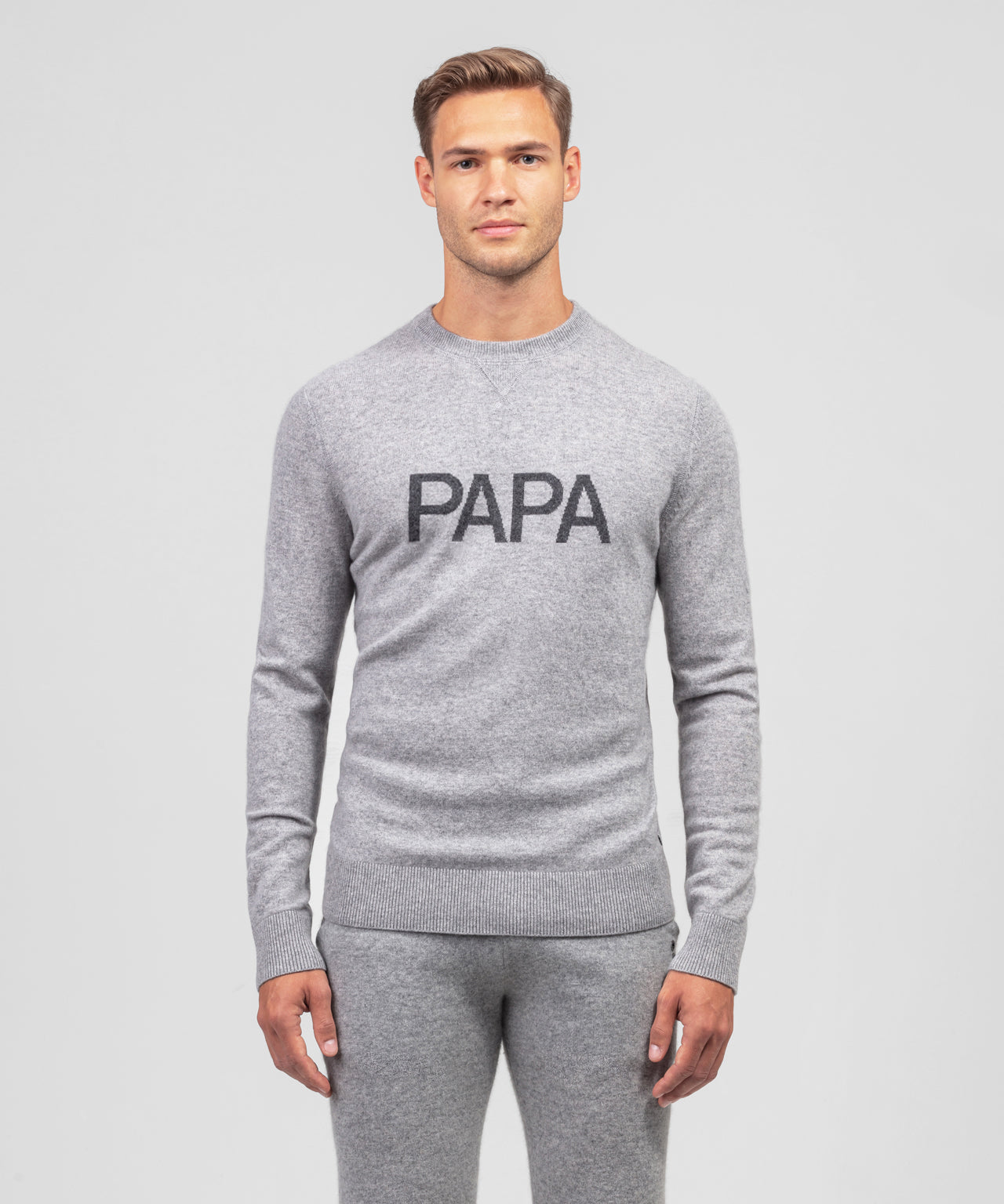 Cashmere Sweatshirt "PAPA": Heather Grey